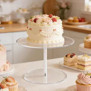 Acrylic Transparent Mini Round Cake Stand, Paper Cupcake Display Rack for Sweet Table, Birthday Party, Wedding Event, Candy Pizza Dessert Holder