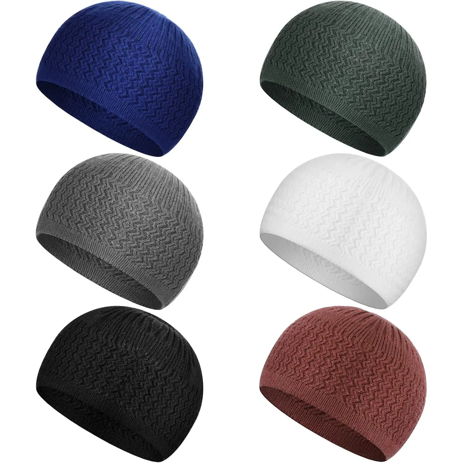 6 Pcs Kufi Hats for Men Knit Kufi Cap Breathable Cotton Stretchy Skull Cap Helmet Beanie Hat for Men Women Muslim in Cool Designs