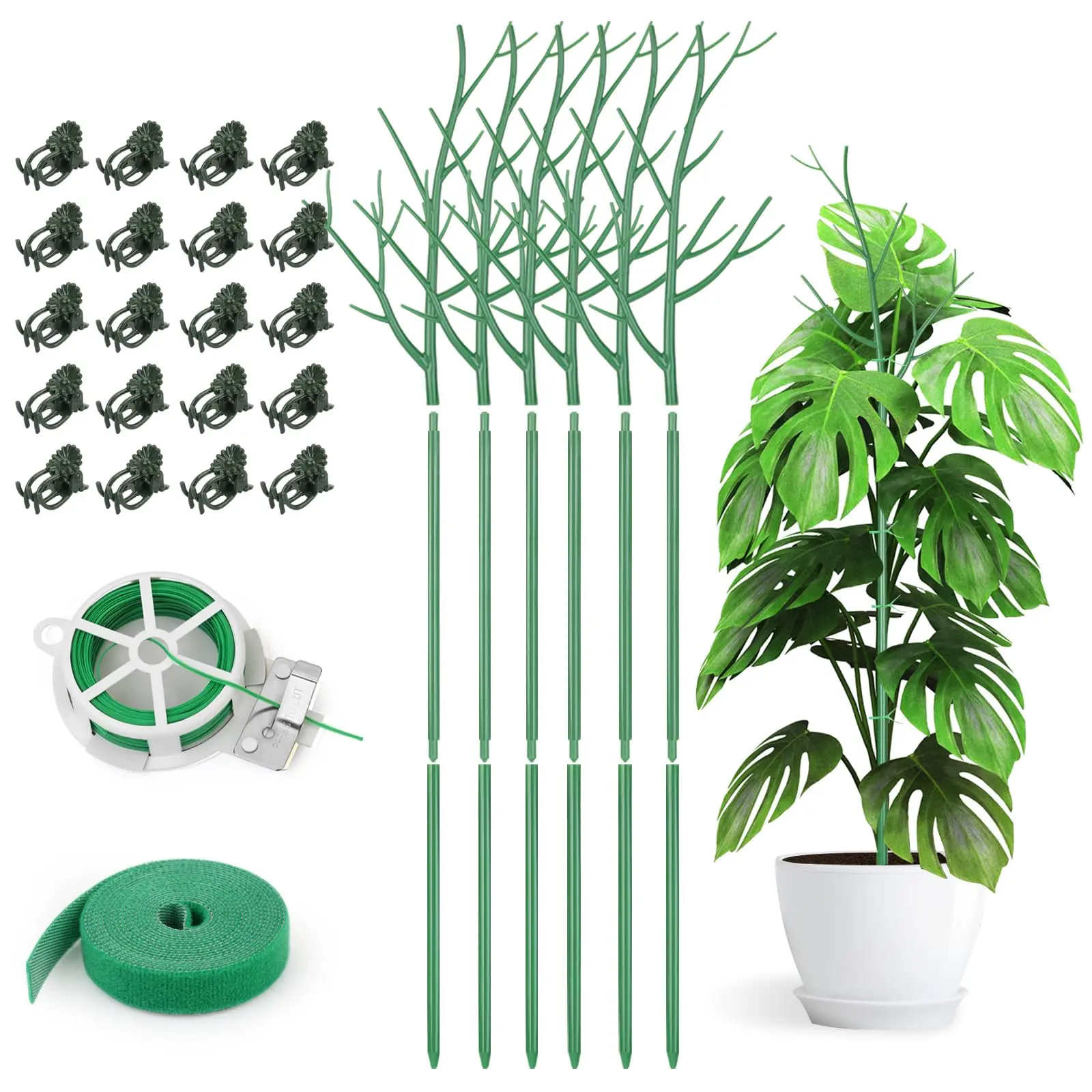 6 Pack Plant Support Stakes For Indoor Plants  39.37 Inch Twig Sticks With Orchid Clips Twist Ties And House Potted Monstera Plastic Branches Structures Green