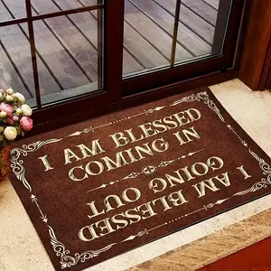 I Am Blessed Doormat with Elegant Golden Letters Non Slip Backing Thick Durable Indoor Outdoor Welcome Mat for Front Door Home Entrance Decor Washable