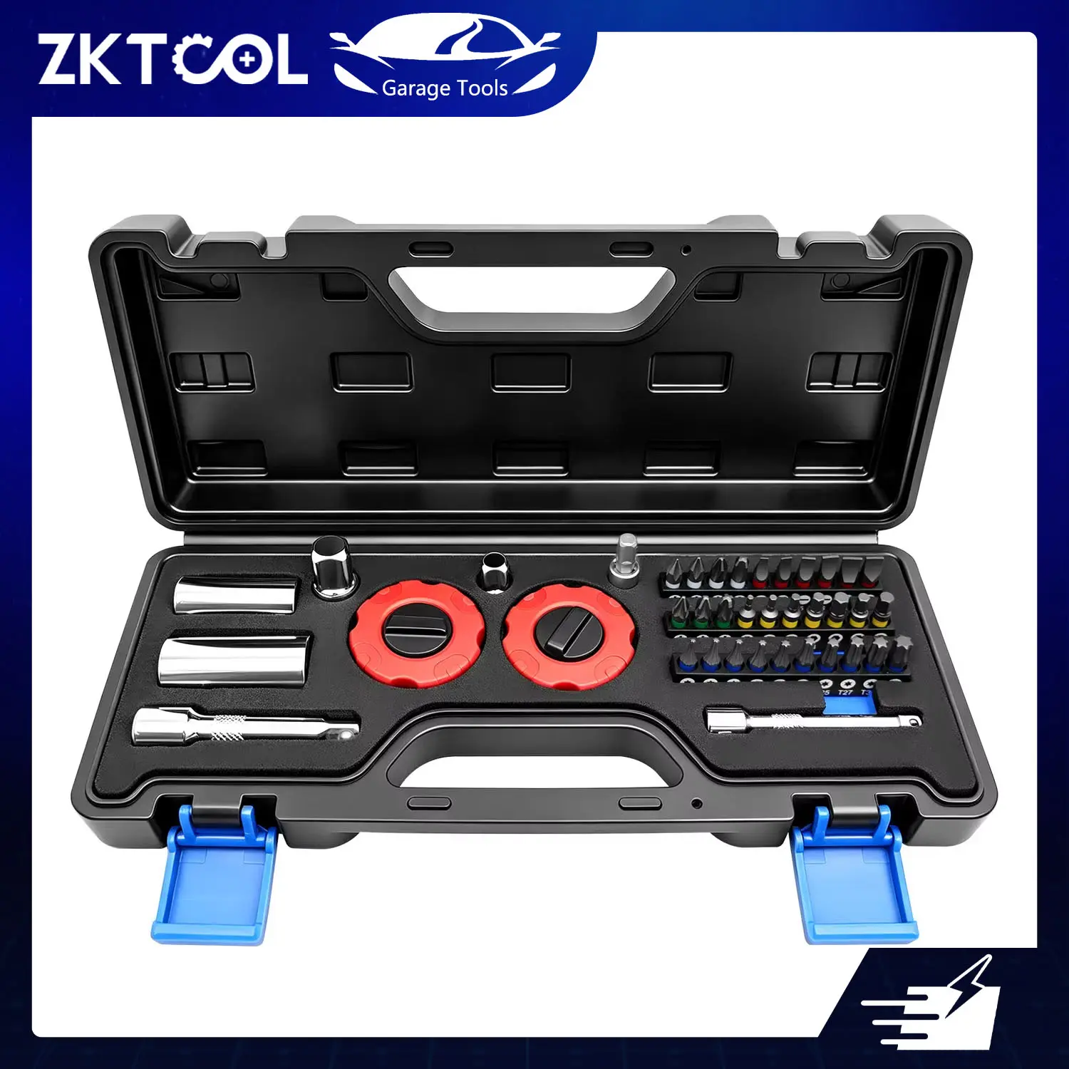 ZKTOOL Mini Palm Tool Compact Ratchet Socket Set - 1/4"-3/8" Drive Finger Ratchets, Pre-Assembled Drive Bits/Wrench & Screwdriver Bits Kit for Tight Repairs, Automotive Engine Bays