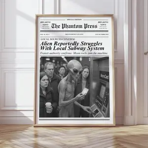 Funny Alien Wall Art | Spooky Newspaper Print , Product without frame