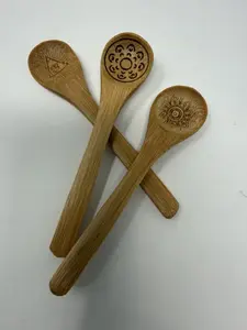 Engraved Bamboo Ritual Spoons Set of 3 for Herbs & Incense Cutlery Tableware