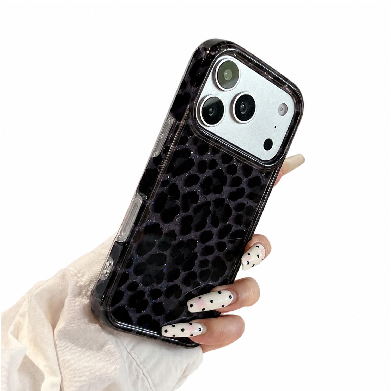 For iPhone 17 16 15 Pro Max Leopard Print Shockproof Cute Luxury Bling Sparkle Translucent Clear Vintage Cheetah Print Silicone Phone Case for Girls Women