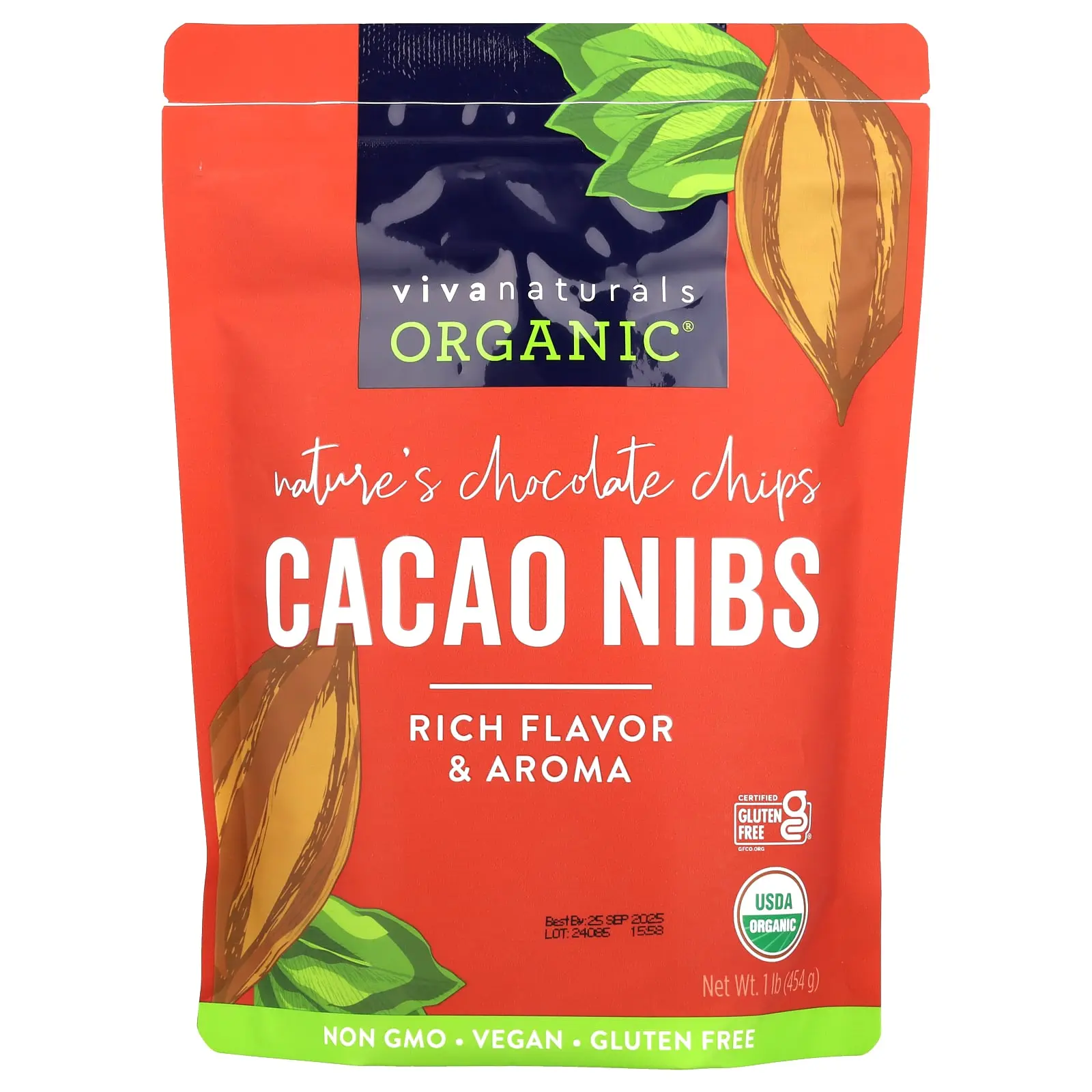 Viva Naturals Organic® Cacao Nibs, 1 lb (454 g)