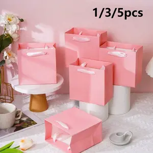 1/3/5pcs Gift Paper Bags Set, Ideal for Parties, Weddings, Birthdays, Valentine's Day, Transparent Party Bags, Small Gifts, Candy Bags, Party Gift Packs, Gift Wrapping Supplies