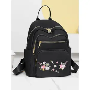 Fashionable Oxford Cloth Embroidered Flower Pattern Backpack, Lightweight Large Capacity Storage Shoulder Bag, Suitable for Commuting, Going Out, School, Travel