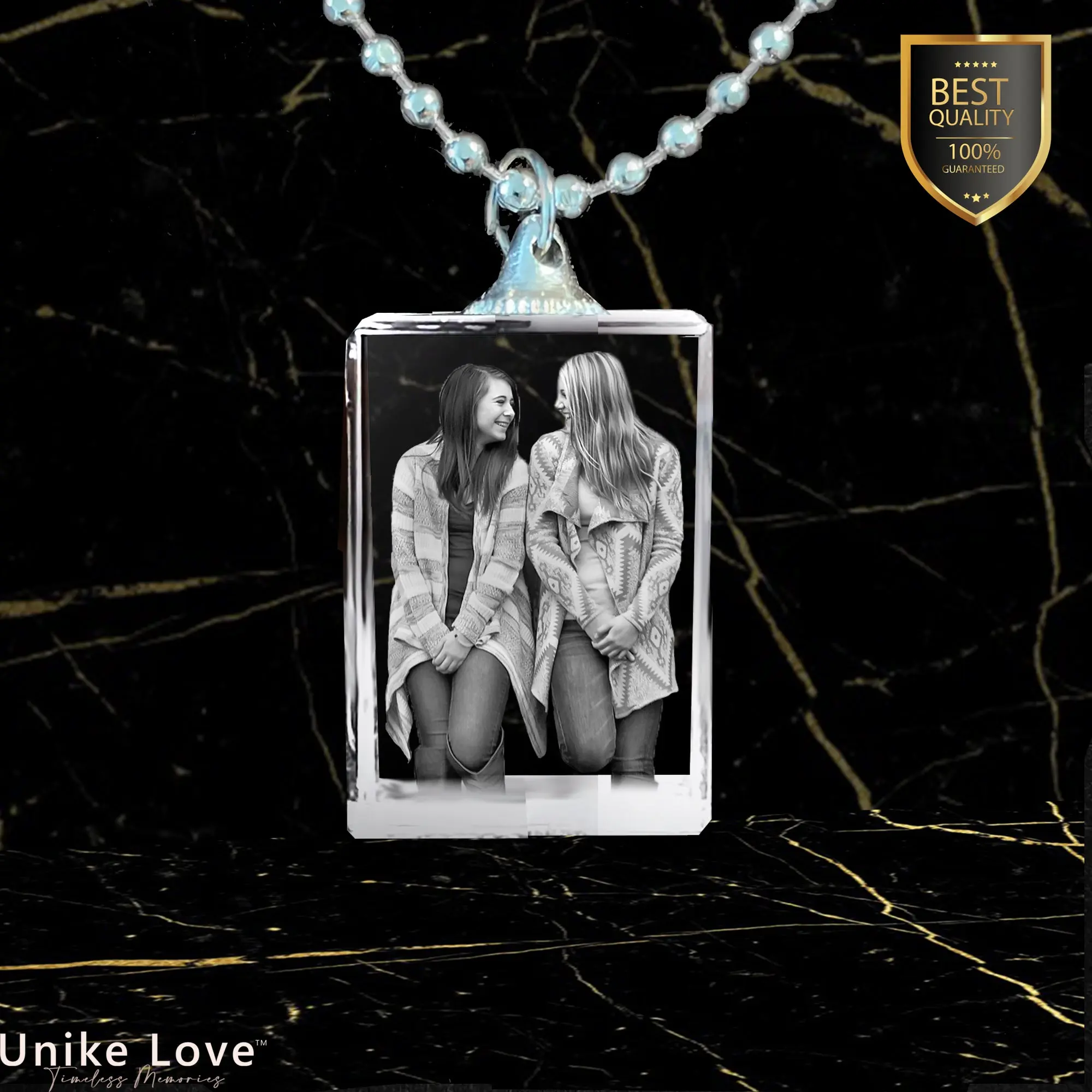 Friendship Gift Personalized Rectangular Necklace Crystal | Chain and Pendant |