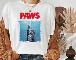 Paws Kitten Jaws Cute Cat Fun T Shirt, Gift For Womens Mens, Unisex Sweatshirt, Adult Tee, Vintage Music Best Movie Hoodie