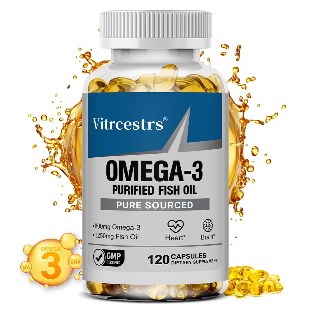 Vitrcestrs Omega-3 Fish Oil 1250mg - High Potency 800mg Omega-3s with 4:3 EPA/DHA Golden Ratio for Heart & Brain Support, 120 Capsules