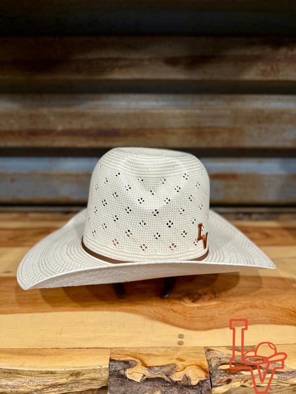 Los Vaqueros Straw Hat Tall Crown Conley Tan White