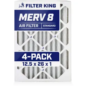 Filter King 12.5x26x1 Air Filter | 4-PACK | MERV 8 HVAC Pleated A/C Furnace Filters | MADE IN USA | Actual Size: 12.5 x 26 x .75"