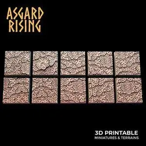 3D Printed Asgard Rising Worn Pavingstone -10 x 25 to 40 mm Square Base Set A Wargaming DnD
