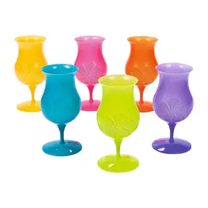 7" 16 oz. Tropical Reusable BPA-Free Plastic Hurricane Glasses - 12 Ct.