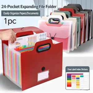 Portable 24 Pocket File Organizer, Waterproof PP Plastic Expandable Folder with Elastic Closure, Ideal for School and Office, Large Capacity, Efficient Document Sorting
