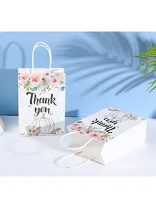 Beach Bag, Multicolor Floral Thank You Gift Bags – Paper Party Favor Bags with Handles for Birthday & Graduation – Elegant Letter & Plant Design