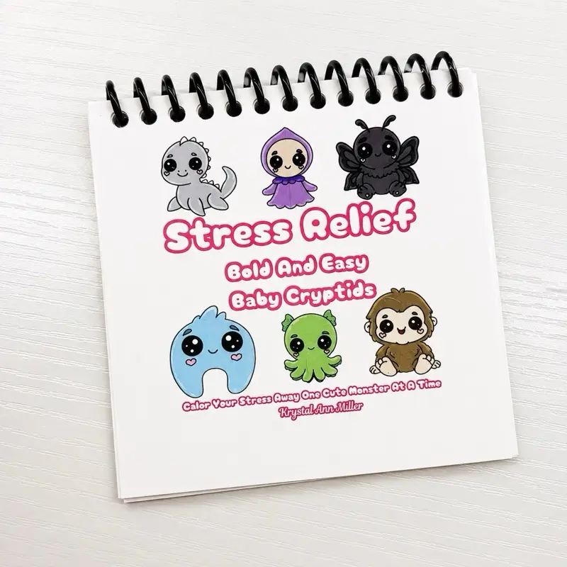 Stress Relief Bold & Easy Baby Cryptids Mini Coloring Book | Cute Pocket-Sized Spiral Bound Cardstock Coloring Book