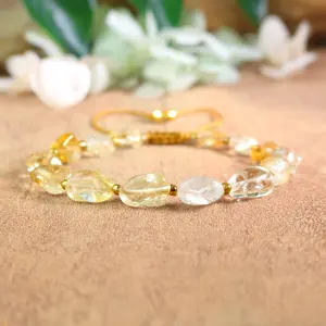 Natural Citrine Raw Beads Healing Spiritual Protection Delicate Bracelet for Women Men Handmade Lucky Adjustable Bracelet