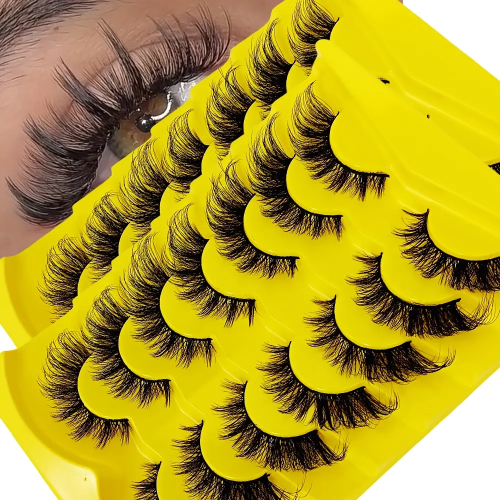 Cat Eye Eyelashes 3D Natural False Lashes, Fluffy Soft Cross Manga Lashes, Wispy Natural Eyelash Extension Makeup, 14 Pairs/2 Pack