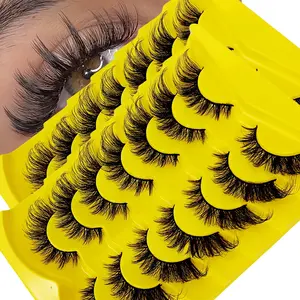 Cat Eye Eyelashes 3D Natural False Lashes, Fluffy Soft Cross Manga Lashes, Wispy Natural Eyelash Extension Makeup, 14 Pairs/2 Pack