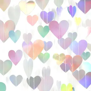 Iridescent Disco-Holograpic Party-Decorations Heart Garland - 56Ft Neon Galentines Love Hanging Streamers Banner,Wedding Bachelorette Birthday Engagement Bridal Baby Shower Backdrop Decor Burgleda