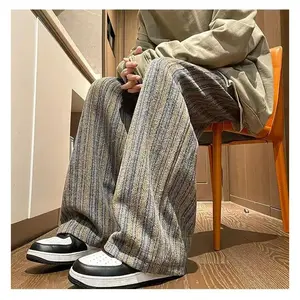 American Vintage Maillard Striped Casual Pants For Men Loose Straight Leg Wide Leg Trousers Autumn Winter Thick Woolen Pants