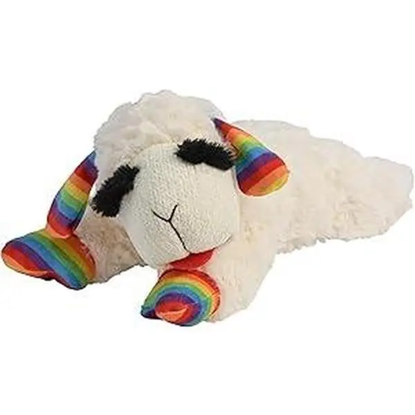 Multipet Lamb Chop® Rainbow 10.5" SoftTherapeutic Calming Dog Toy with Rainbow Accents for Pet Comfort
