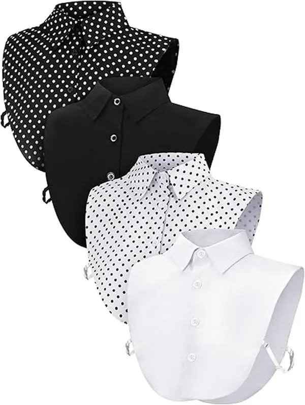 4Pcs Fake Collar Detachable False Dicky Collar Half Shirts Round for Women Outfits Halloween Costume Accessories - Home Improvement., One Size, Adjustable Fit