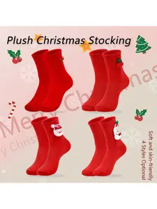 1 Pair Women Holiday Socks Mid-tube Socks Comfortable Durable Halloween Socks Doll Santa Claus Home Casual Socks Red Socks