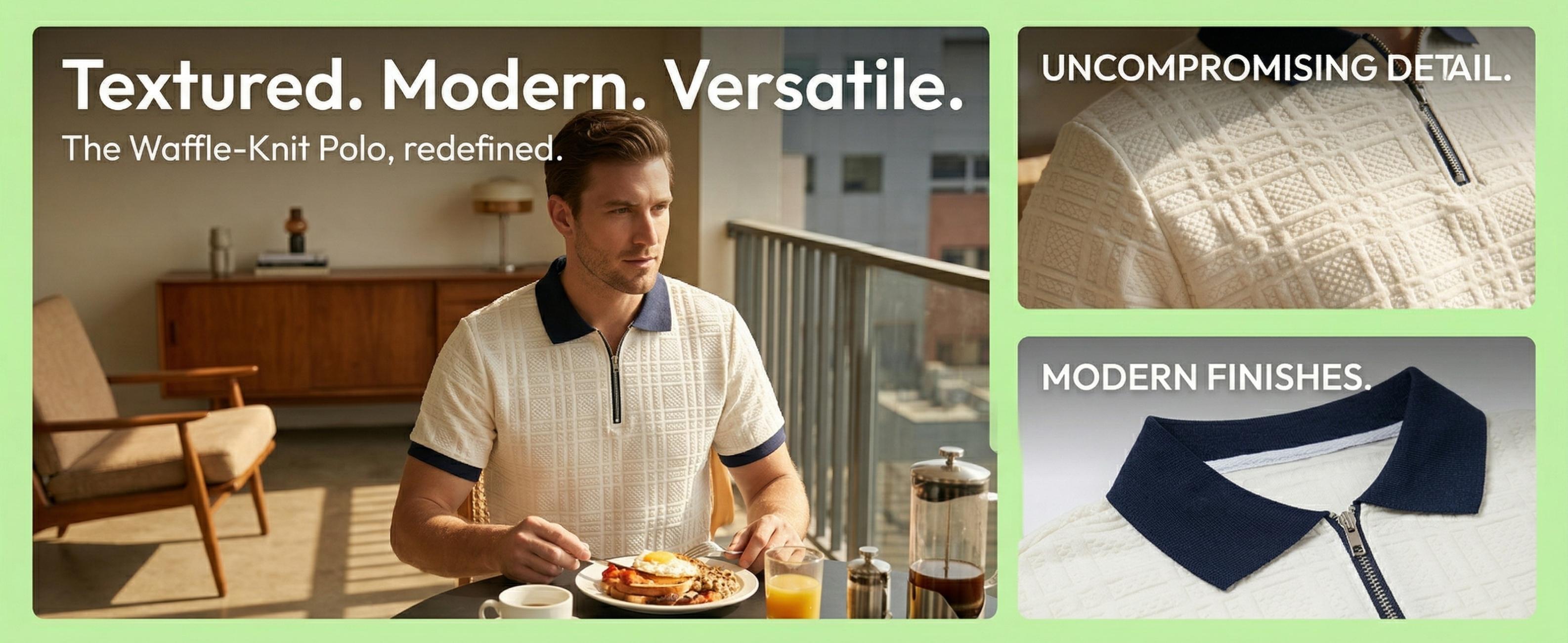 Mens Textured Half Zip Polo Shirt, Breathable Short Sleeve Golf Casual Tee for Men