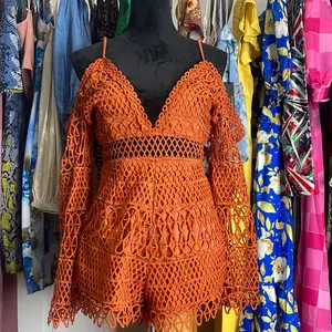 Romper de Encaje Tejido en Color Naranja