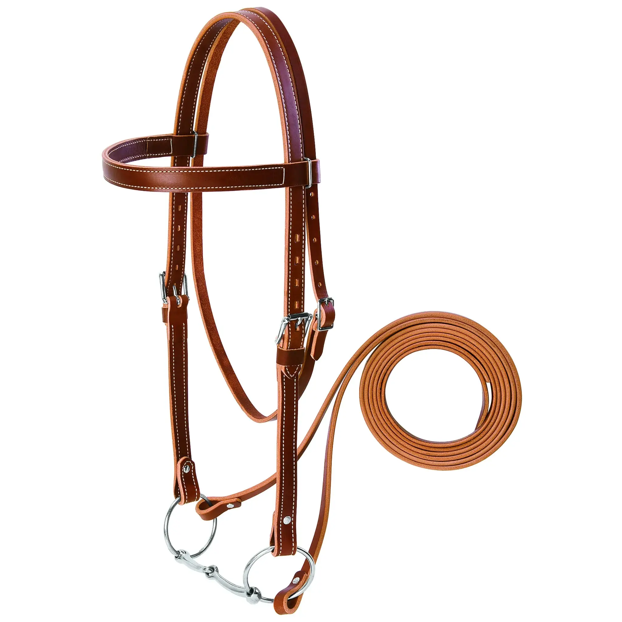 Weaver Leather Draft Horse Riding Bridle with Snaffle Bit & 7' Reins - 1" Sunset Harness Leather, 1400-1700 lbs