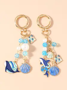 Cute Blue Shell Whale Keychain, Elegant Baroque Ocean Animal Shark Key Ring, Marine Style Bag Charm, Unique Accessory for Everyday Use