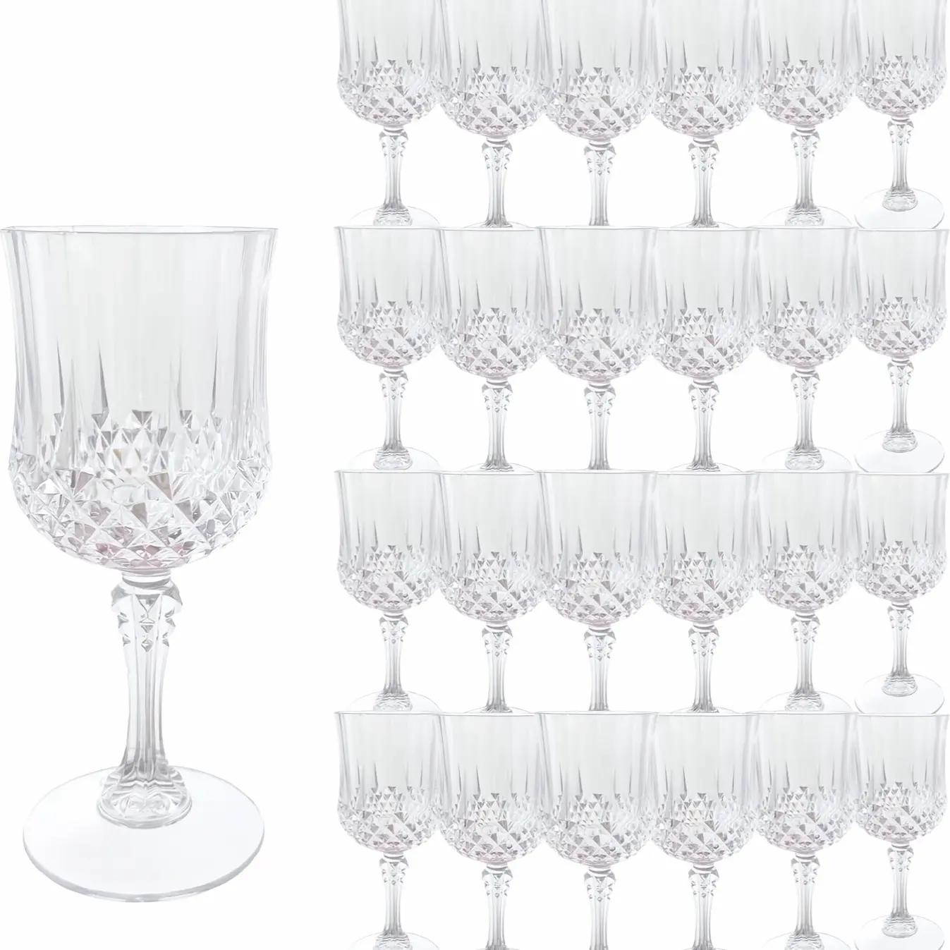 24pcs 7Oz Plastic Vintage Wine Glasses, Unbreakable Wedding Wine Glasses, Crystal Highball Water Glasses, Reusable Drinkware, Vintage Champagne Flute Glasses for Kitchen And Party
