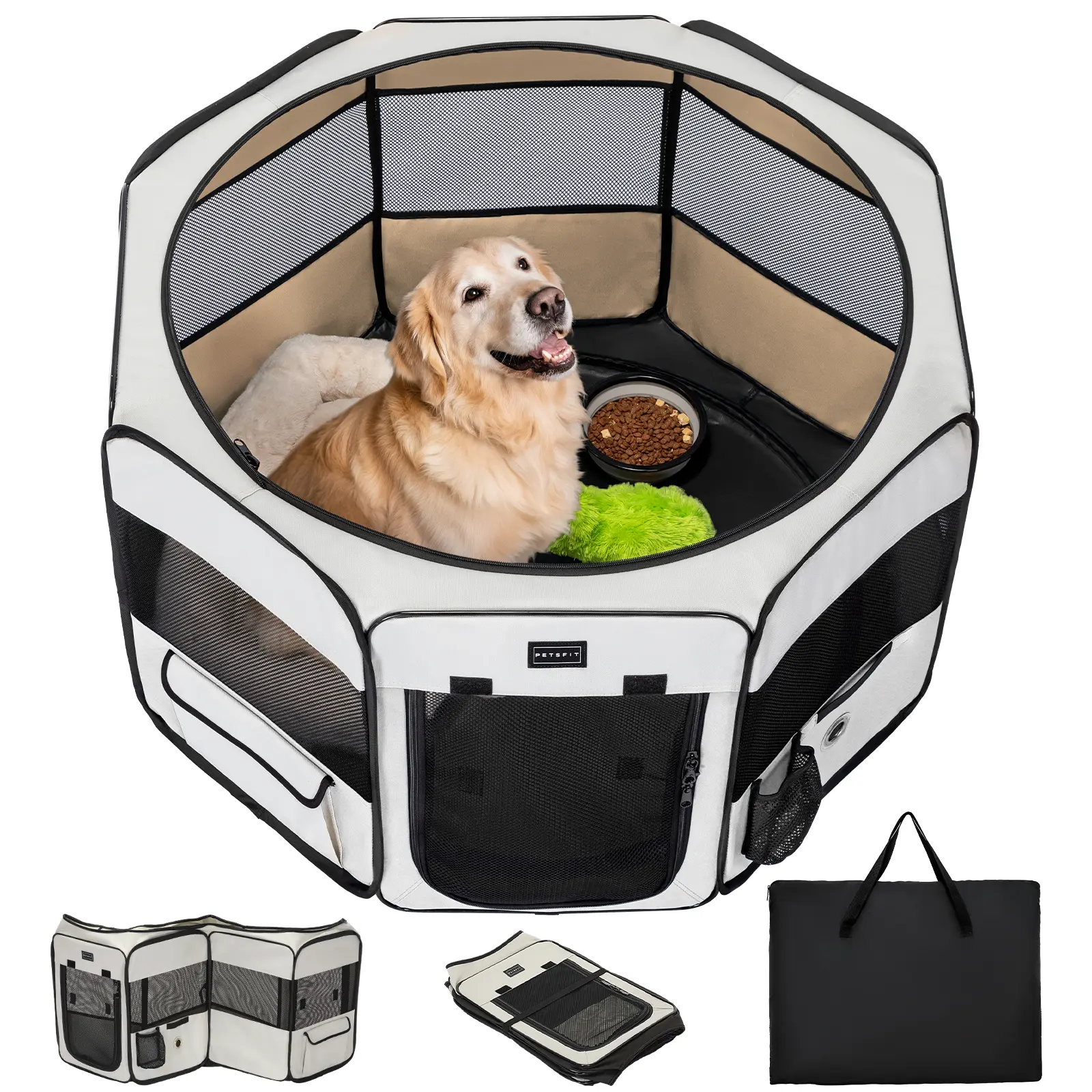 PETSFIT 45.5" Dog Playpen Indoor/Outdoor-Jump-Proof 28.5" Height with Removable Waterproof Mat & Zippered Roof | RV, Camping, Travel Dog Pen | Whelping & Cat Observation Space(45.5"L x 45.5"W x 28.5H)