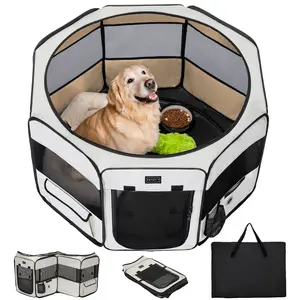 [5-year warranty] PETSFIT 45.5" Dog Playpen Indoor/Outdoor-Jump-Proof 28.5" Height with Removable Waterproof Mat & Zippered Roof | RV, Camping, Travel Dog Pen | Whelping & Cat Observation Space(45.5"L x 45.5"W x 28.5H)