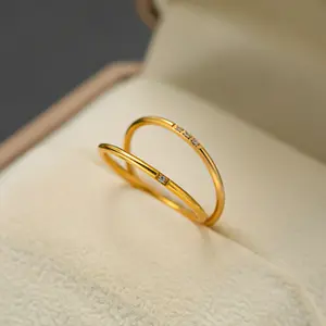 Titanium Steel Non-Fading Light Luxury Minimalist Diamond-Studded Ring for Women Fashionable Versatile Thin Ring Personality Ring Couple Rings