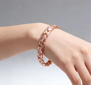 Ladies' Leaf Bracelet Pure Copper with Diamonds Magnetic Optics 3500 Gauss Effective Force Elegant Safety Clasp Gift Magnetic Bracelet