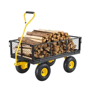 VEVOR 900 Lbs Heavy Duty Steel Garden Cart,  Garden Wagon Cart on Wheels, Outdoor Metal Yard Utility Wagon Carts with 10" Tires and Mesh Removable Sides(Convert to Flatbed) and 180°Rotating Handle