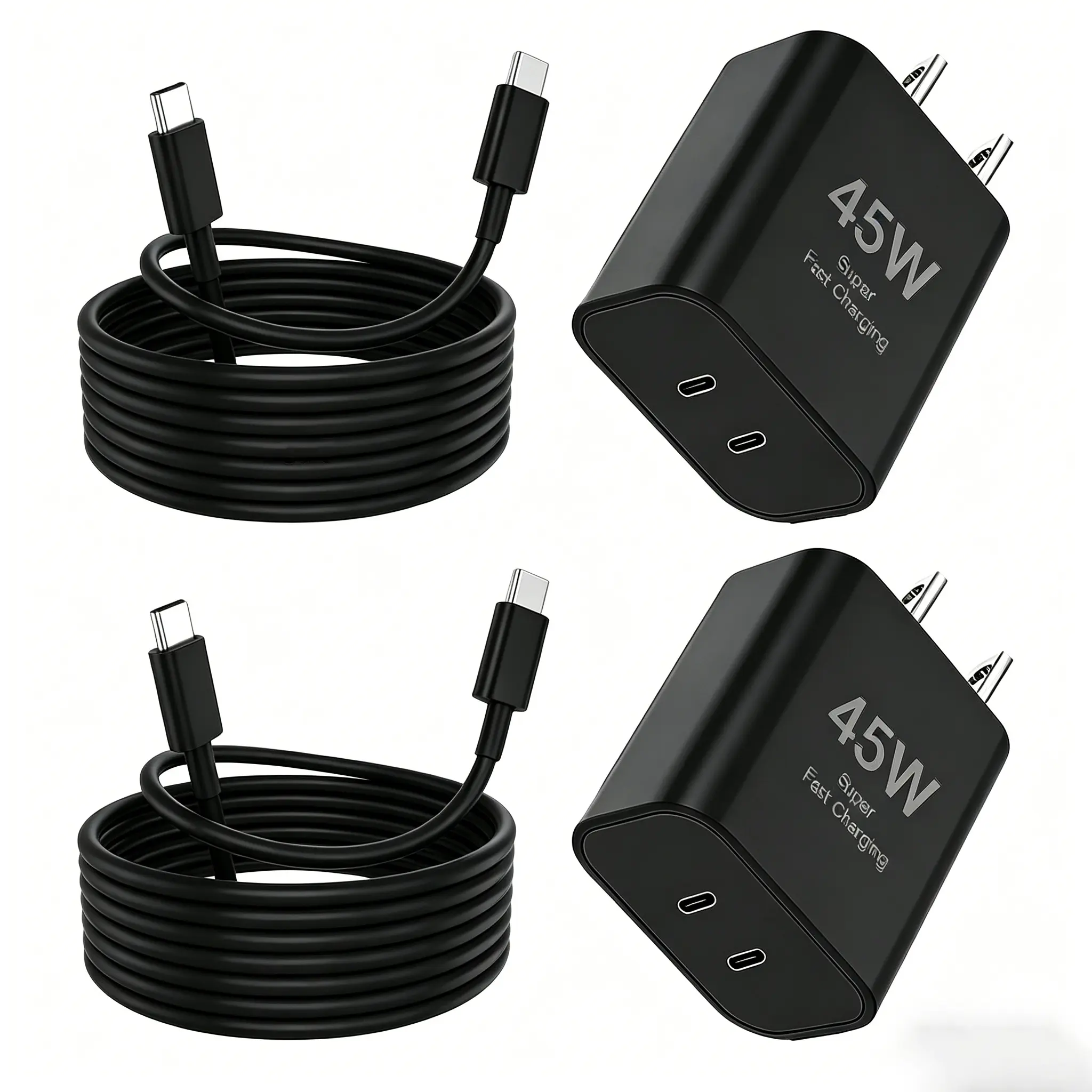 2Port 45W Ultra-Fast Charging Type-C Charger, 1/2-Pack 45W super USB-C Charger, Compatible for Android Phones, Fast Charging for Samsung Galaxy S26 Ultra/S26+/S25/S24 Ultra/S23+/S22/S20/Note10+/Tab S9, Includes a 6.6-Ft Type-C Cable, Smartphone, Plug