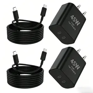 2-Port 45W Ultra-Fast Charging Type-C Charger, 1/2-Pack 45W super USB-C Charger, Compatible for Android Phones, Supports Fast Charging for Samsung Galaxy S26 Ultra/S26+/S25/S24 Ultra/S23+/S22/S20/Note10+/Tab S9, Includes a 6.6-Foot Type-C Cable