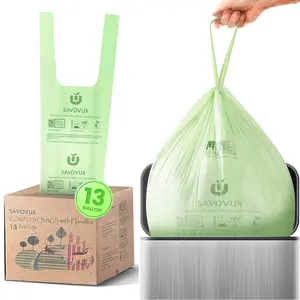 13 Gallon Compost Bags - Tall Kitchen Garbage trash Bags with Handles - 50 BagsStrong Thicken & Leak Proof Food Scrap Waste BagASTM D6400 US BPI and OK Compost Home Certified