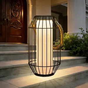 Solar Lanterns Outdoor  Dual  (USB/Solar)  Lantern Large Metal Floor Lamp for Patio Table Outside Porch Yard Garden Pool Decor