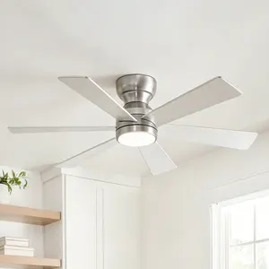 46" Flush Mount Ceiling Fan with Lights Remote Control,Quiet DC Motor 6 Plywood Blade Ceiling Fans 6 Speed Levels,Reversible Ceiling Fan,for Patio Living Room, Bedroom,Office,Indoor