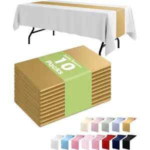 Gold Plastic Table Runners - 10 Pack, 14'' x 108'', Water Resistant & Disposable Centerpiece Decorations for Table Cloth, Wedding, Birthday, Holiday, Baby Shower, Party, Home Decor