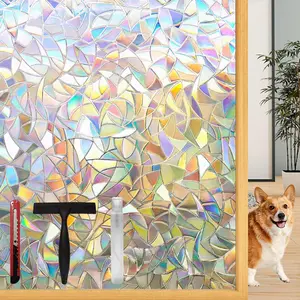 Rainbow Window Privacy Film with Installation Tools, 3D Decorative, Stained Glass Decals, Removable, Peep-Proof, Static Cling, Heat Control, UV Protection (17.5 x 78.7 Inch)