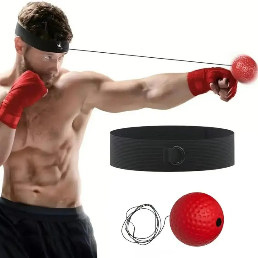 Boxing Reflex Training Balls - Boxing Equipment with Adjustable Headband, Red Soft Light Ball for Male Users to Boost Speed, Hand-Eye Coordination