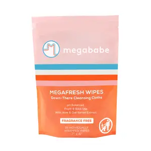 Megababe Megafresh Wipes | Unscented Cleansing Wipes for the Intimate Area | pH Balanced, Front & Back Use | 16 Individually Wrapped Wipes (Pack of 1)