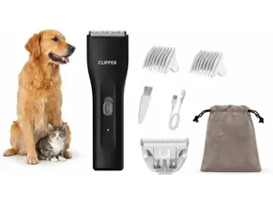 Pet Hair Clipper, 7500RPM Waterproof Cordless USB Rechargeable Dog & Cat Grooming Trimmer with Guide Combs, Quiet Motor, Replacement Blade & Travel Kit