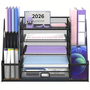 5-Layer Paper Letter Tray Organizer & Magazine Storage Box, Desk and Drawer Organizer, Mesh Office Desk Organizer with File Rack, Desktop Storage Organizer for Office, Home, Drawer Office Supplies